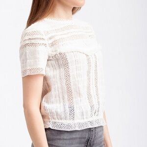 Alice + Olivia Belia Lace-Inset Fringe Cotton Top Size 2 (XS) Off White NWT